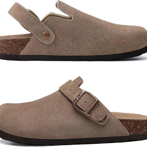 Women's Suede Clogs Casual Slip-On with Cork Footbed and Back Strap - Picture 3 of 6